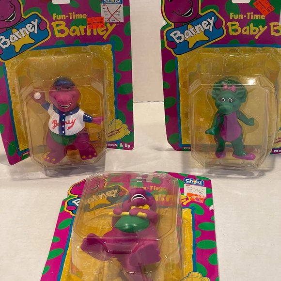 Other - Vintage 1993 Fun-Time Barney Top Hat, Baseball & Baby Bop Vinyl Toy Figures New